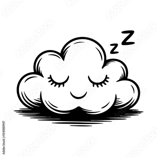 Cute sleeping cloud illustration with closed eyes and zzz symbols  