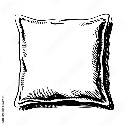 Vintage sketch of a satin pillowcase on white background  