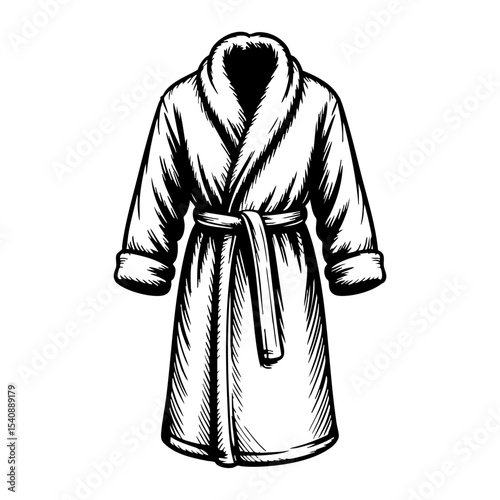 Vintage ink sketch of a bathrobe with a belt and collar  