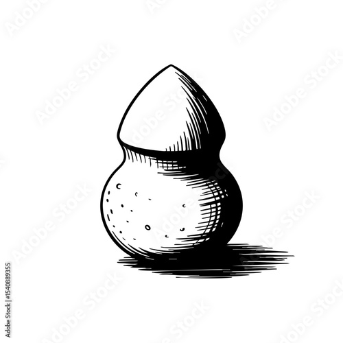 Vintage ink sketch of makeup sponge in black and white  