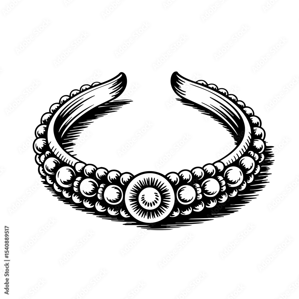 Obraz premium Beaded headband vintage ink sketch in black and white design 