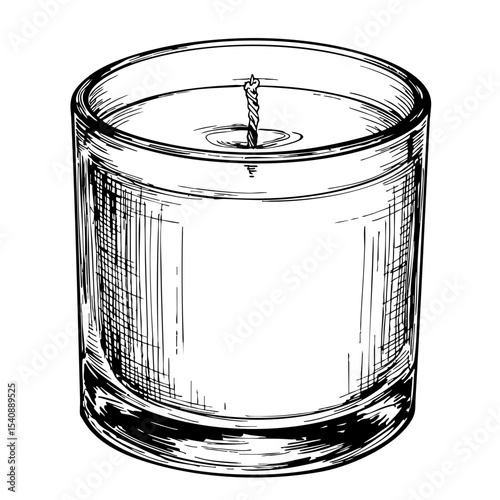 Vintage sketch of a glass candle with a wick  
