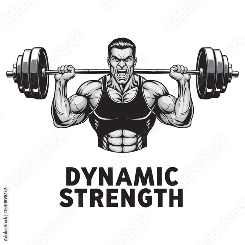 "Dynamic Strength" Powerlifter Vector Logo - Aggressive Barbell Training Emblem.
