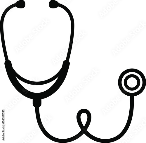 Black and white illustration of a stethoscope representing health healthcare medicine diagnosis and medical examination equipment isolated on white background