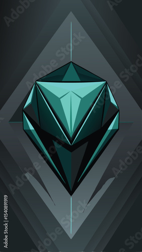 Elegant teal diamond illustration with geometric design and transparent background