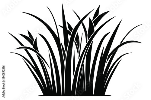 Bold Silhouette of Dense Blades of Grass, Botanical Vector Illustration