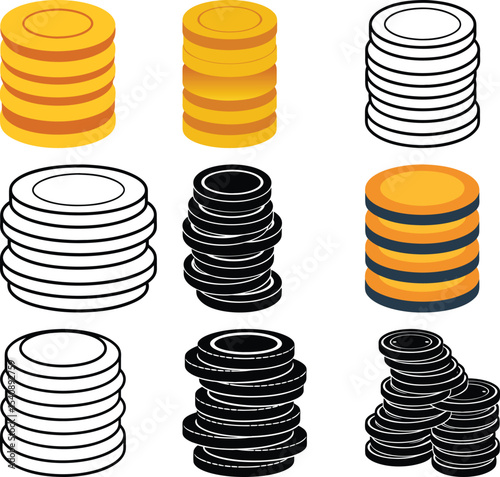 Stacks of Coins: A vibrant array of gold coin stacks showcases wealth, finance, and prosperity in a clean, modern design.