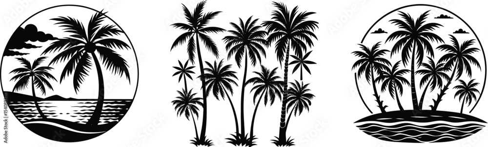 Fototapeta premium Palm trees set on a white backround .