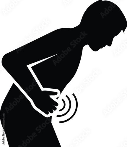 Silhouette depicting stomach pain or abdominal discomfort symbolic representation of digestive issues and medical health concerns