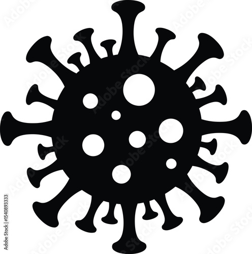 Silhouette illustration of a coronavirus particle displaying a simplified representation of the viral structure with various visible spikes and internal components ready for design.