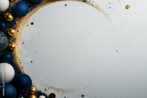 Festive Circular Arrangement of Blue and White Ornaments for Holiday Decoration.