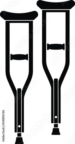 Two black and white crutch illustrations depicting medical support and mobility aid for injury recovery and physical therapy