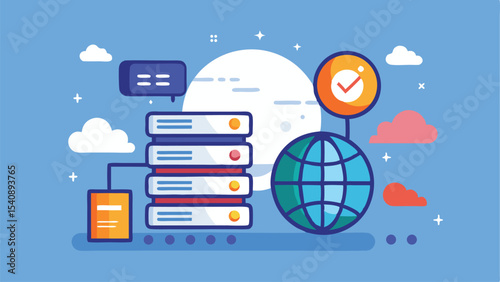 Flat illustration of server network data and global connection design element