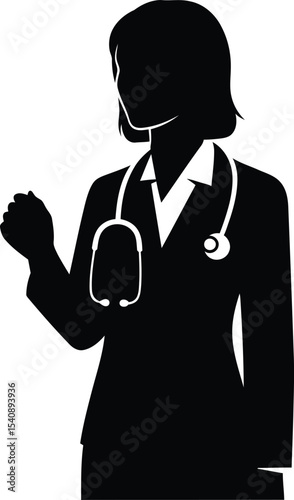 Silhouette of a female doctor wearing a stethoscope medical healthcare concept on white background