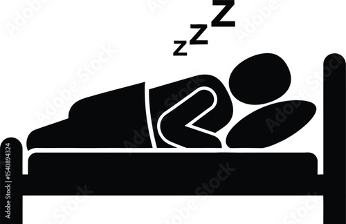 Silhouette icon depicting a person sleeping peacefully in a bed symbolic of rest relaxation and sleep wellness for medical and health related concepts