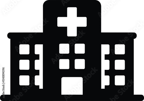 Modern black and white hospital building icon healthcare symbol medical facility flat design for health industry clinic representation