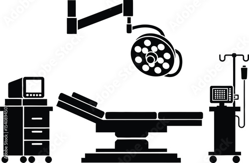 Vector illustration of an operating room scene featuring medical equipment