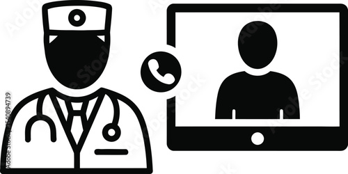 Telemedicine consultation illustrated by doctor and patient using video call application