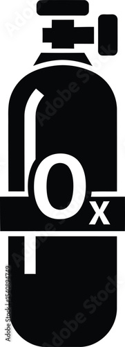 Simplified black and white oxygen tank icon illustrating medical supplies healthcare and emergency respiratory assistance