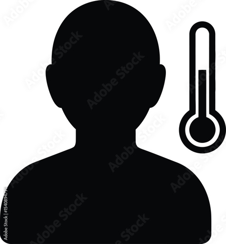 Icon illustrating elevated body temperature and sickness suggesting fever in human form with silhouette style