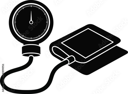 Black and white illustration of a blood pressure monitor medical equipment for healthcare and measurement