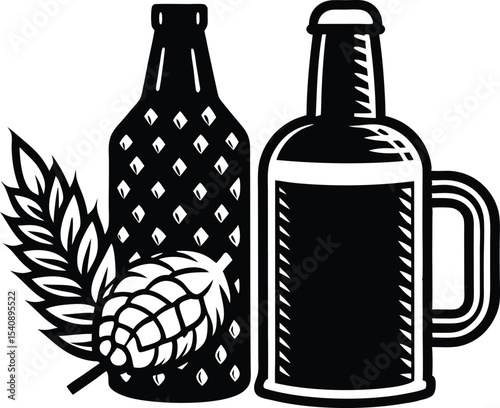 Beer bottle and mug silhouette