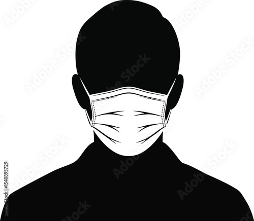 Silhouette of a person wearing a medical mask illustrating protection health and safety measures against viruses and infection