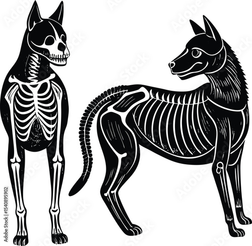 Cat and dog side by side silhouette