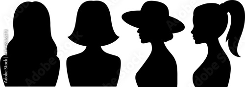 Female Silhouettes Different Hairstyles Profiles