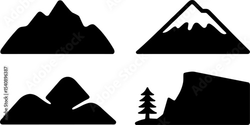 Mountain Silhouette Set Hiking Nature Outdoor Adventures