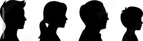Family Silhouette Heads Profile Parents Child Portrait Set