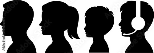 Silhouette Family Profile Heads Customer Service Call Center