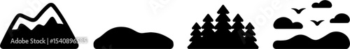 Mountain Hill Pine Forest Landscapes Nature Symbol Set