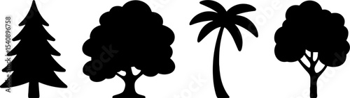 Tree Silhouettes Set Pine Oak Palm Urban Landscape