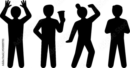 Black Silhouettes People Gesturing Communication Concept