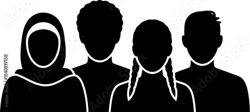 Diverse Group People Silhouettes Multicultural Unity Concept