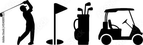 Golf Player Swing Flagstick Golf Bag Carts
