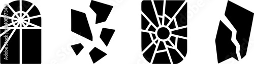 Broken Shattered Glass Pieces Cracked Windows Set