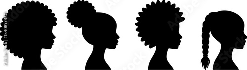 Black Female Profile Silhouettes Afro Hairstyle Diversitys