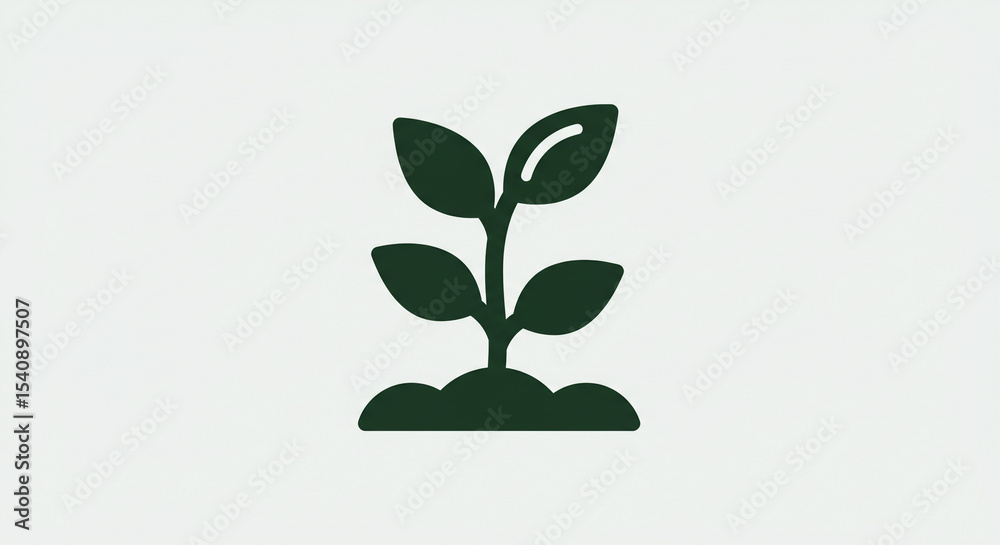 A simple dark green plant with four leaves growing from soil on a white background illustration A simple dark green plant with four leaves growing from soil on a white background illustration
