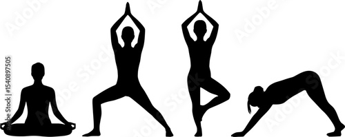 Yoga Pose Silhouettes Meditation Stretching Fitness Concept