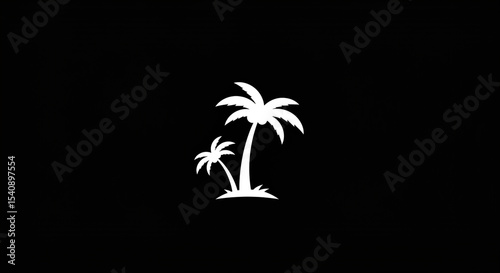 White silhouette of two palm trees on a black background in a minimalist style illustration