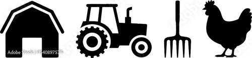 Farm Barn Tractor Pitchfork Chickens Set