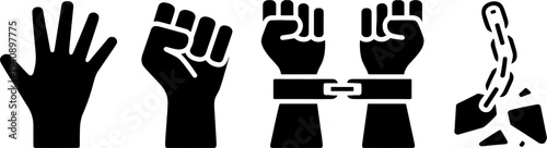 Raised Fist Handcuffed Broken Chain Freedom Concept