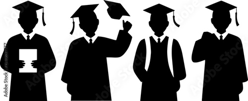 Graduation Students Silhouettes Tossing Caps Ceremony Celebration