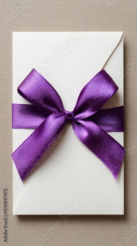 Elegant Envelope With Purple Ribbon Under Natural Light.