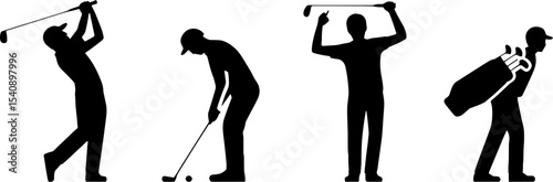 Golf Player Silhouettes Swinging Putting Carrying Bag Sportss