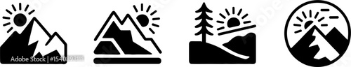 Minimalist Mountain Sun Landscapes Set