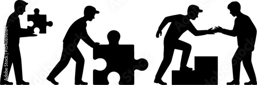 Business People Solving Puzzle Teamwork Concept Helping Hand Illustration