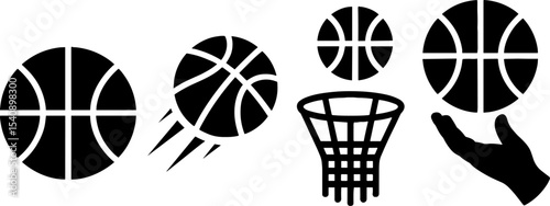 Basketballs Set Sports Ball Hoop Hand Pictogram